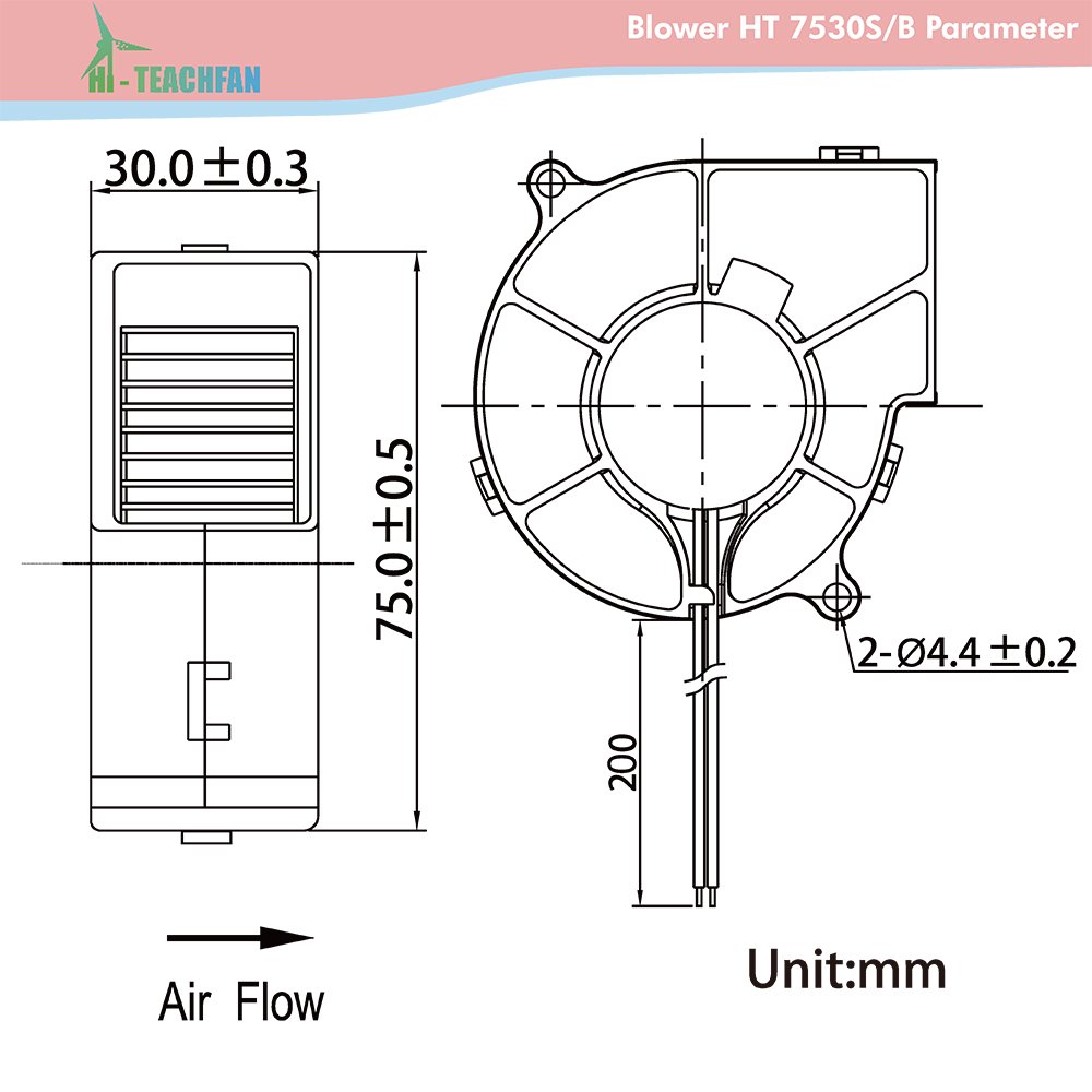 Hi-teachfan 12V DC Inflatables Blower Fan 75*30mm for Inflatable