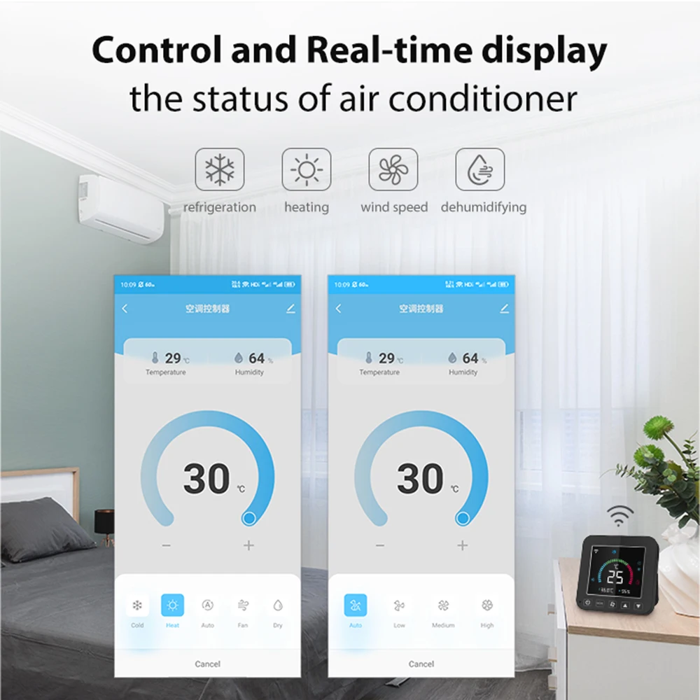 Tuya Smart Thermostat Universal AC Remote Control for Air Conditioner With LCD Color Backlight Screen and Temperature Humidity