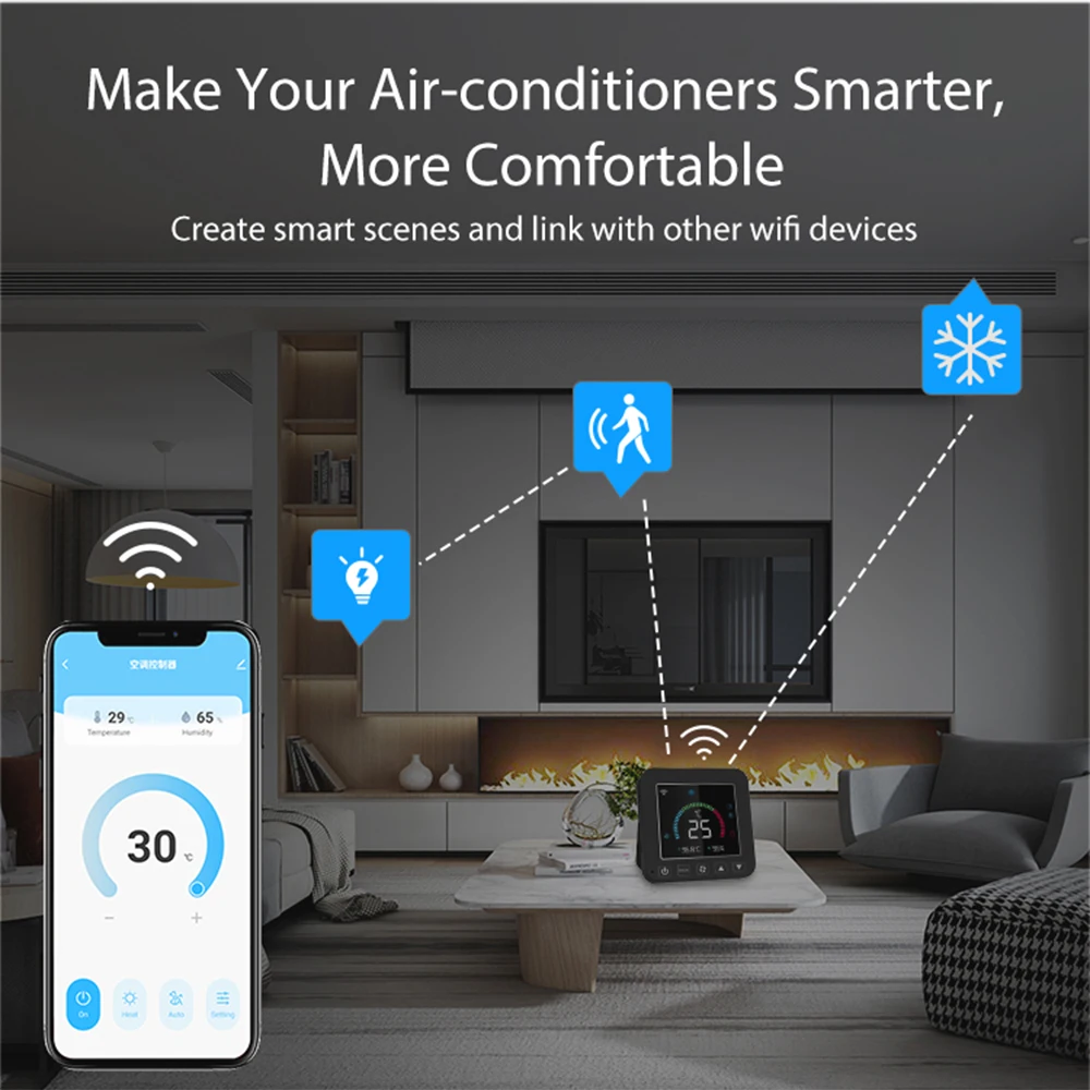 Tuya Smart Thermostat Universal AC Remote Control for Air Conditioner With LCD Color Backlight Screen and Temperature Humidity