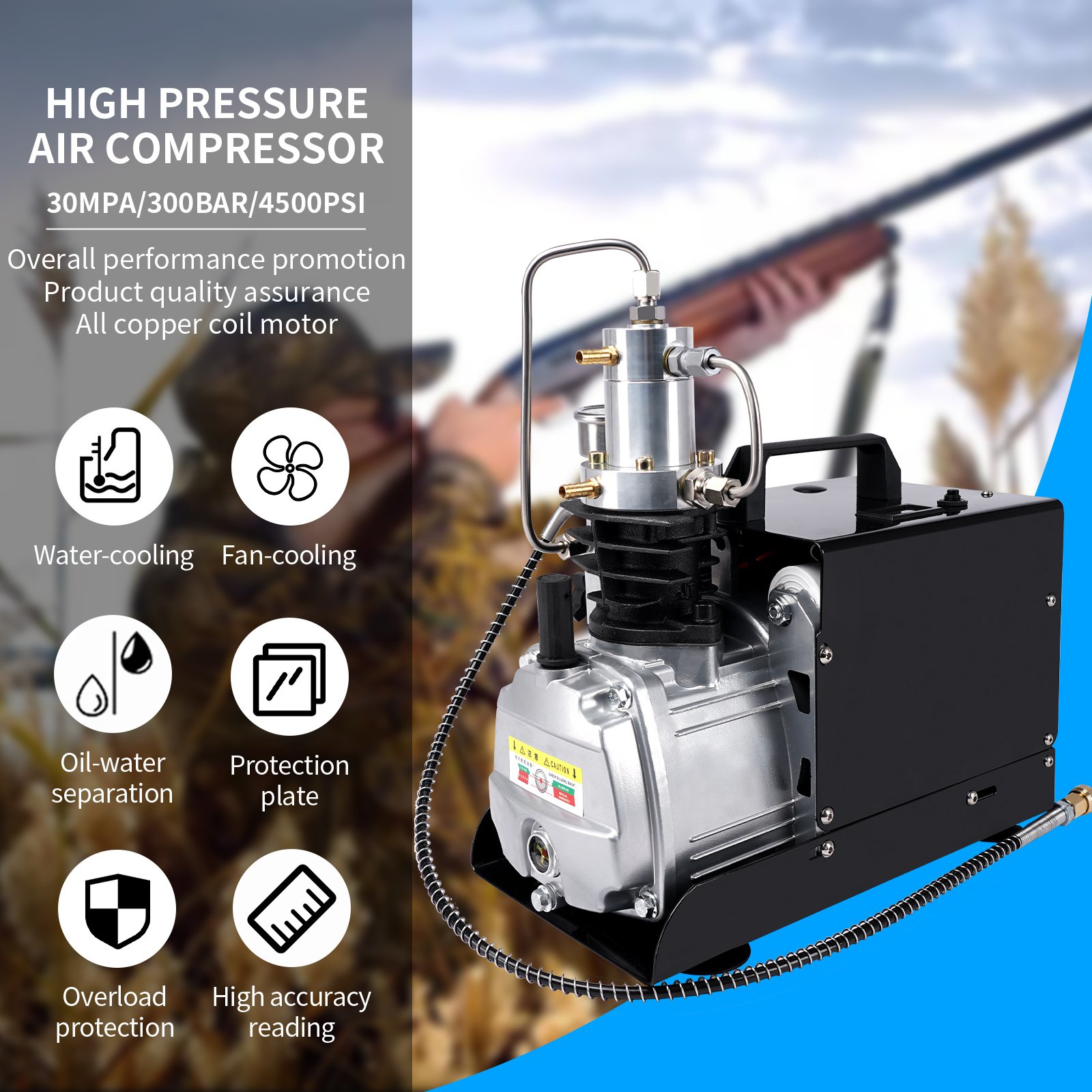 GP Best Price High Pressure Manual Stop 1.8kw 4500psi 310bar 300bar Portable Paintball Game Gas Pump Diving PCP Air Compressor