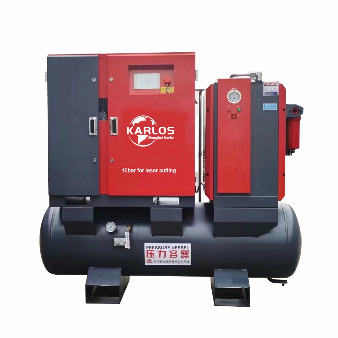 Karlos China Supplier Screw air Compressor 15hp 16bar 4in1 Energy Saving Silent Industrial Compressor 15kw for Laser Cut Machine