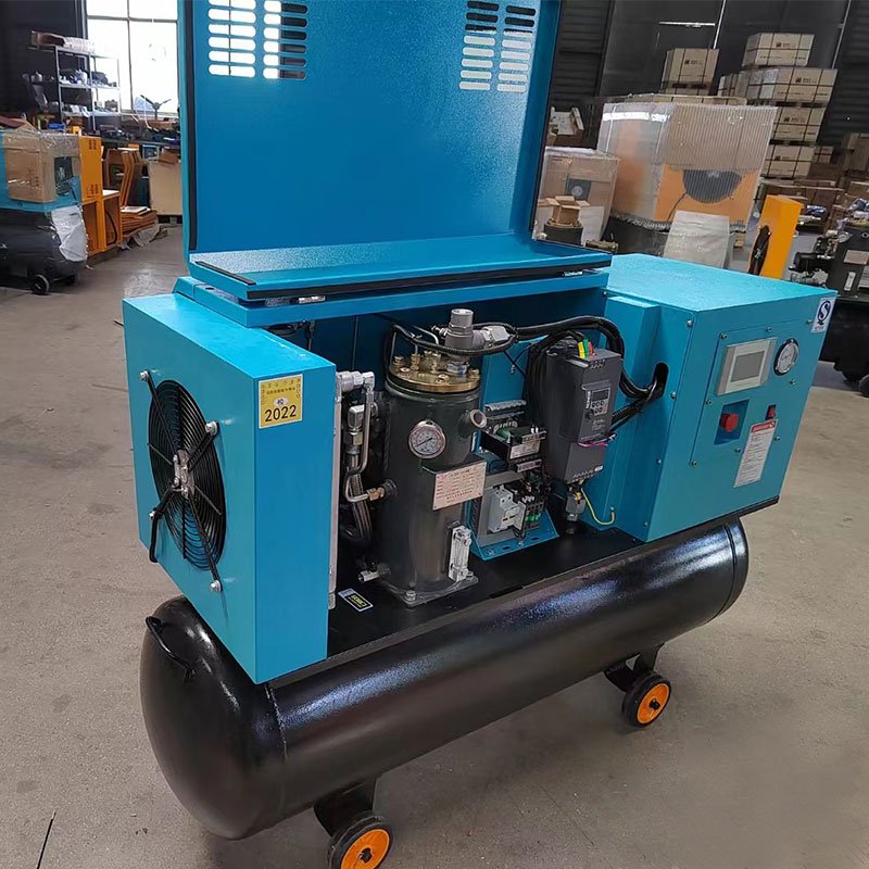 7.5KW Industrial Movable All in One Screw Air Compressor with Tank and Air Dryer for Dry Ice Blasting Machine
