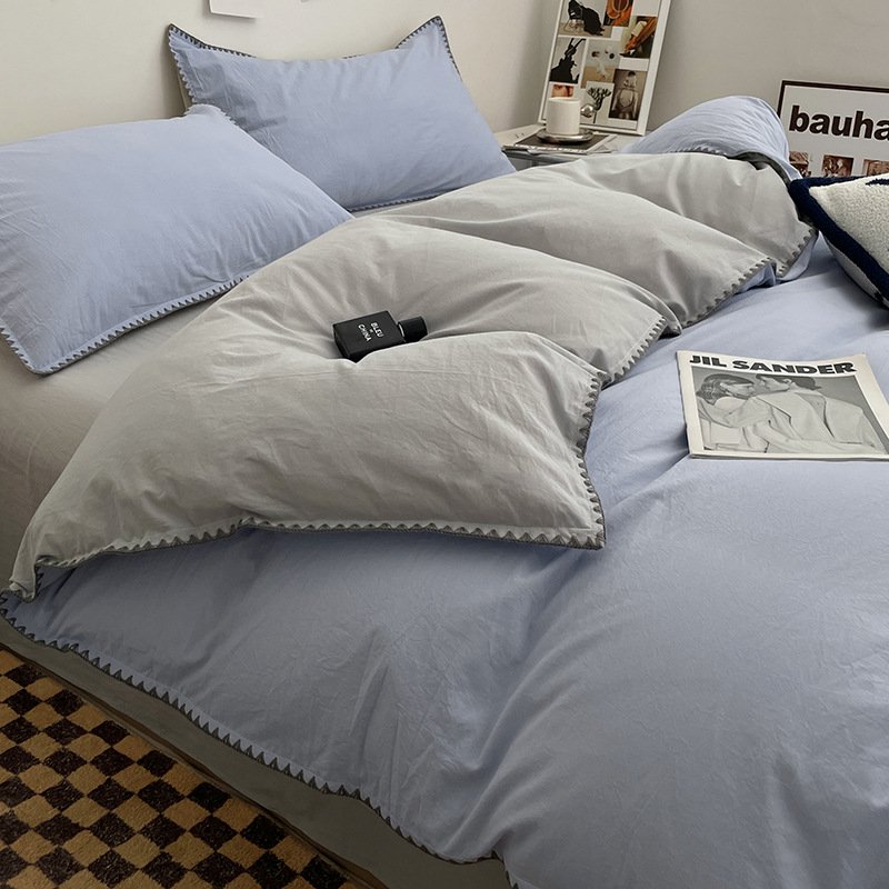 Wash Cotton Four-piece Set, Three-piece Set of Pure-color Cotton Bed Linen Bedding