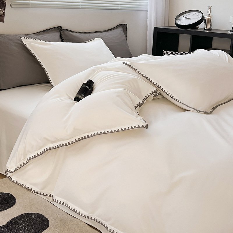 Wash Cotton Four-piece Set, Three-piece Set of Pure-color Cotton Bed Linen Bedding