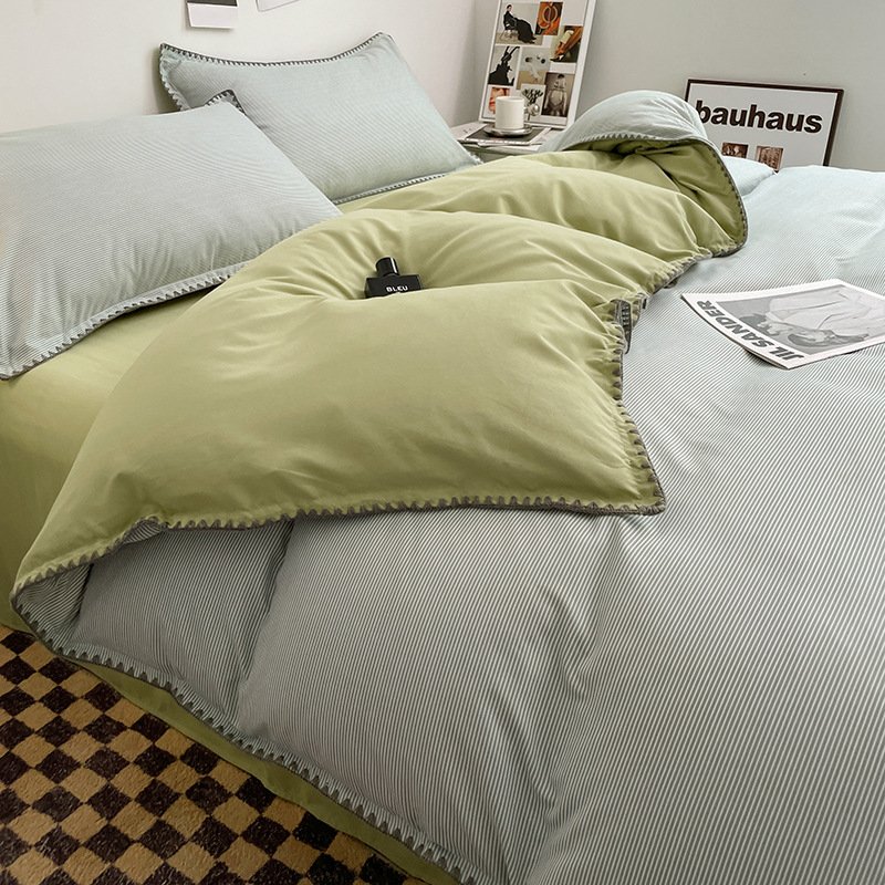 Wash Cotton Four-piece Set, Three-piece Set of Pure-color Cotton Bed Linen Bedding