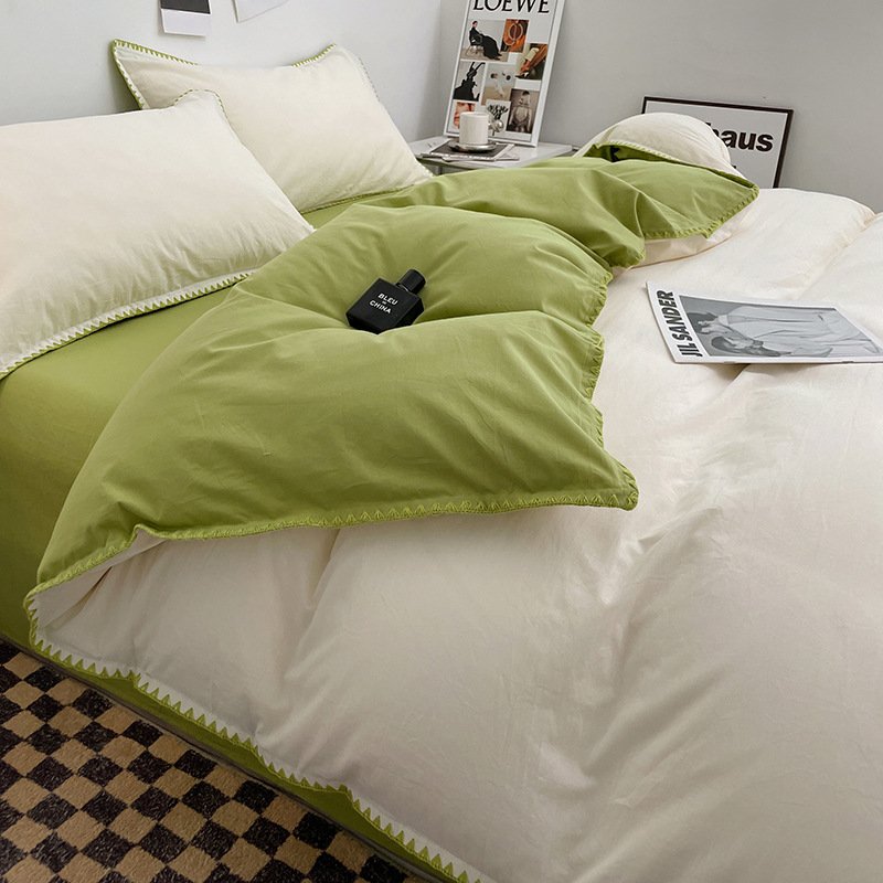 Wash Cotton Four-piece Set, Three-piece Set of Pure-color Cotton Bed Linen Bedding