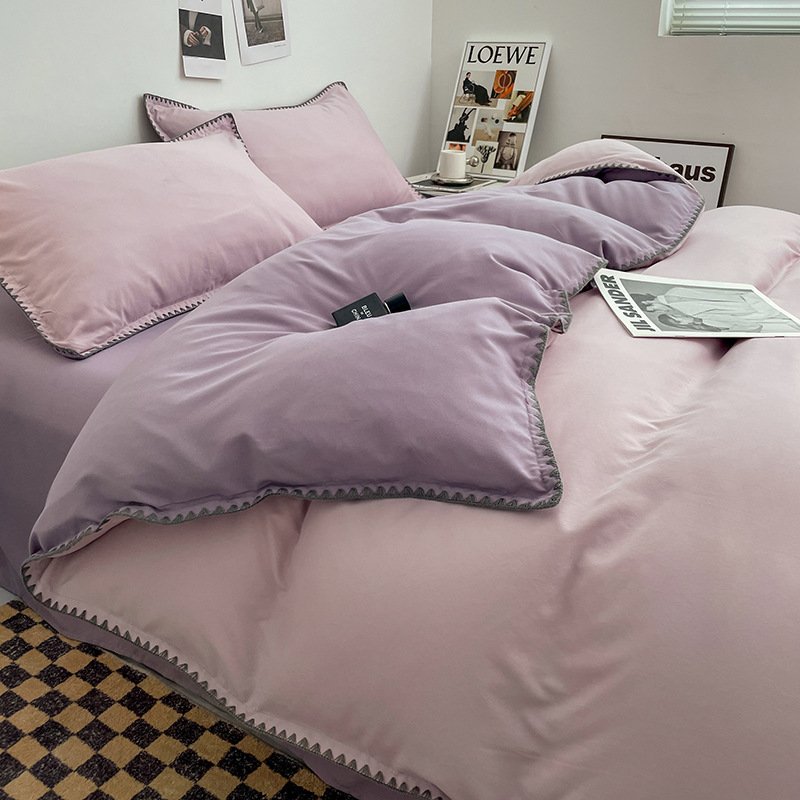 Wash Cotton Four-piece Set, Three-piece Set of Pure-color Cotton Bed Linen Bedding