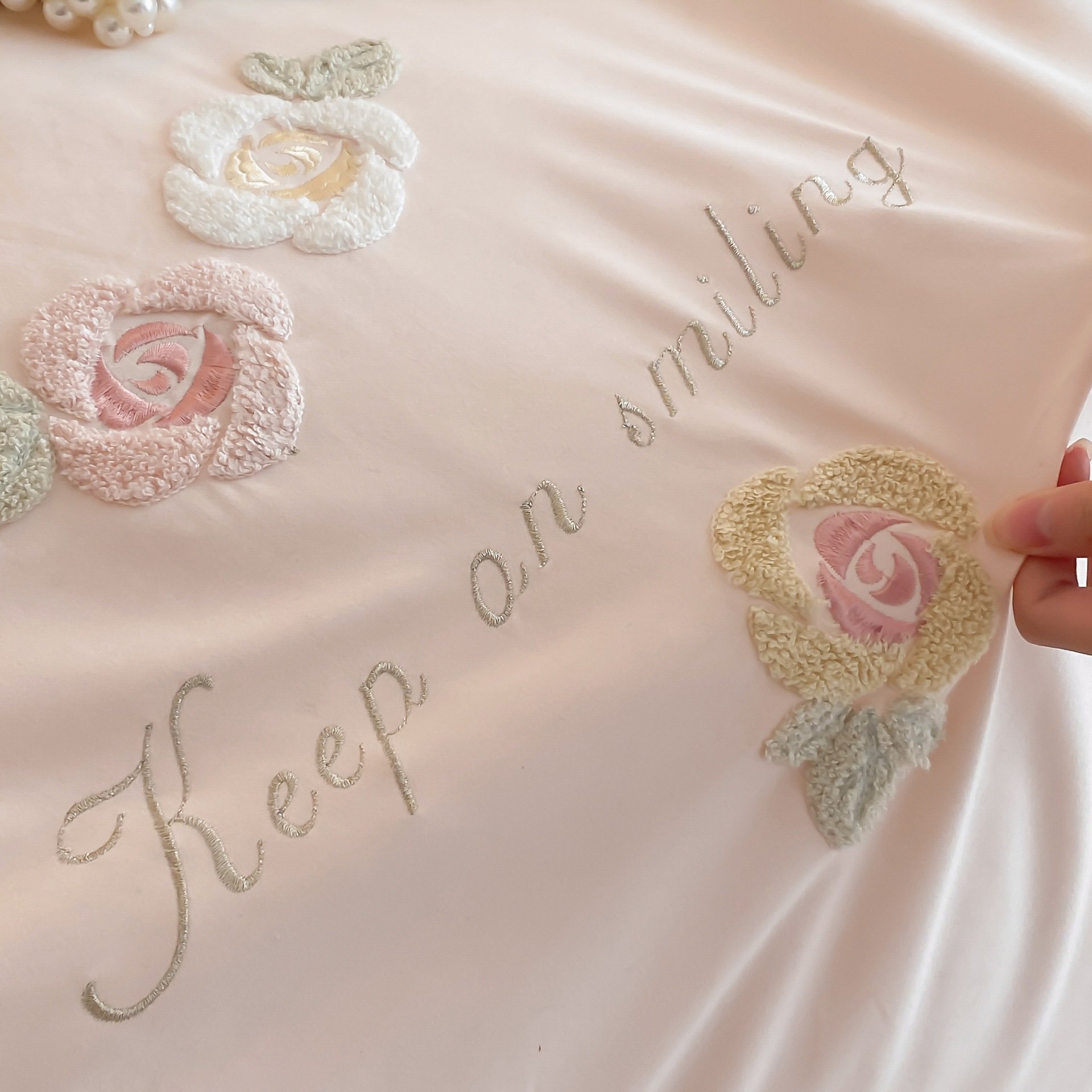 Girl Heart Sanded Four-piece Cotton Quilt Cover Flower Towel Embroidered Thickened Bedspread Bedding
