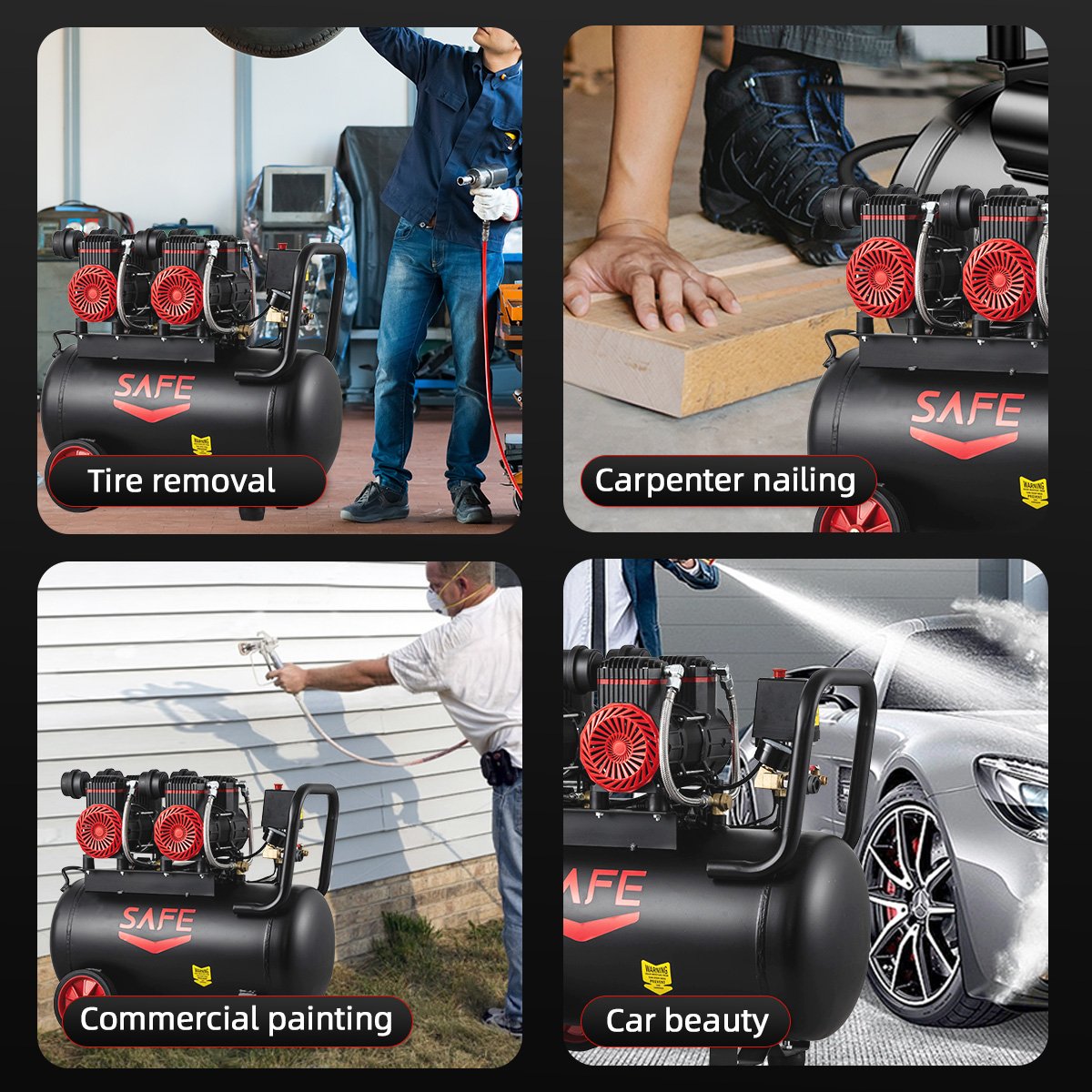 SAFE Compresor De Aire Portatil Manufacturer 80L/Min 8 Bar 800W Portable Oil Free Silent Oilless Air Compressor