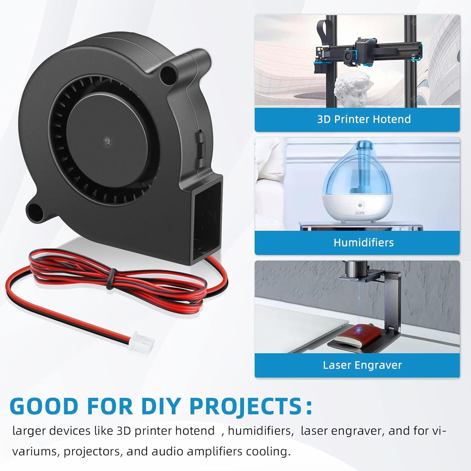 3D Printer Blower Fan 5015 12V 1.68A Magnetic Suspension Bearing Fan Plastic Centrifugal DC Cooling Turbo Fan