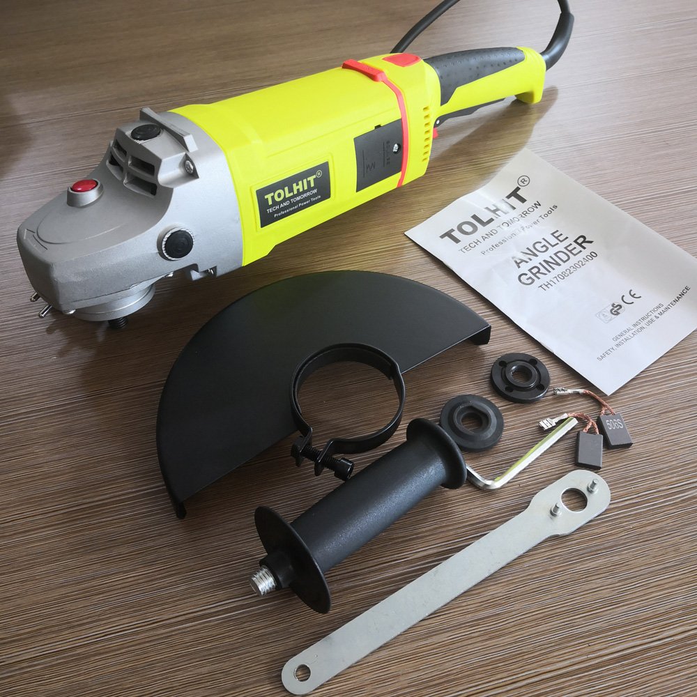 TOLHIT 2350w 9In 6500rpm Yellow Rotary Handle Soft Start Metal Grinding Big Electric Power Paddle Switch Angle Grinder 230mm