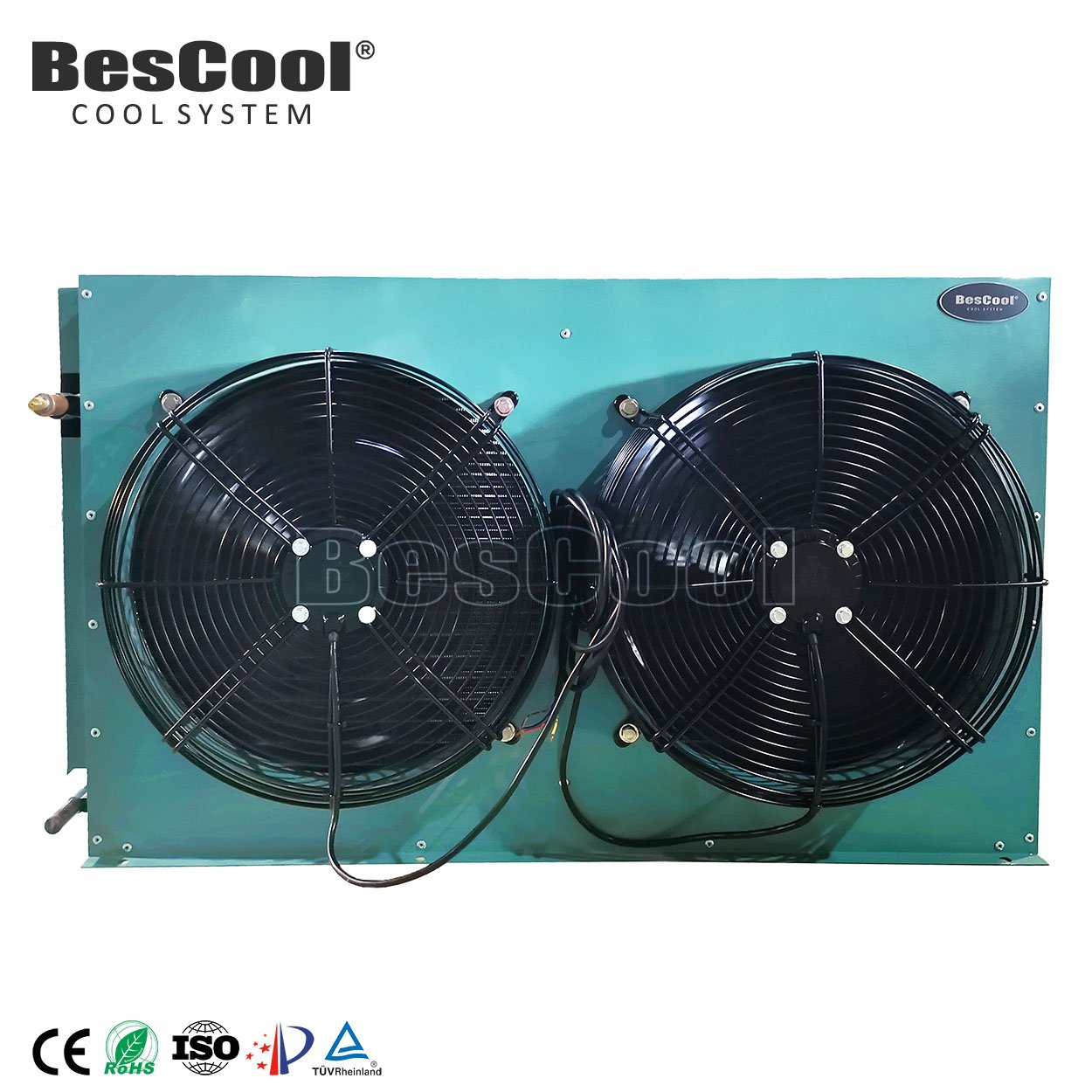 FNH-50 10HP 2-Fan Air-Cooled Green Shell Condenser With Internal Copper Cold Room Refrigeration Condenser Maer Fan