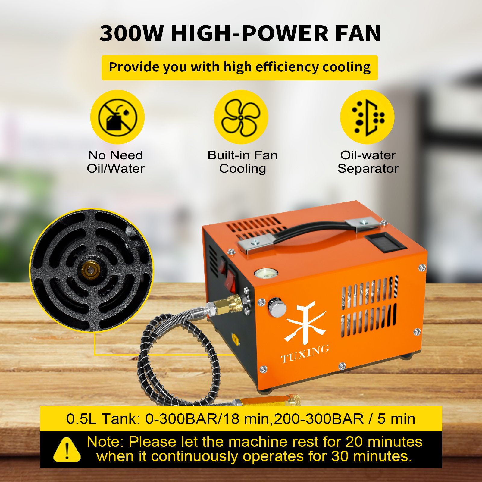 TUXING Light Weight 300bar 4500psi 30mpa Fan Cooling Household 110V 12V DC Scuba Diving Converter Paintball PCP Air Compressor