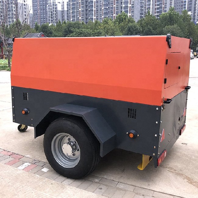 Germany Technical 185 Cfm 7 Bar Diesel Engine Powered Mobile Air Compressor for Drilling