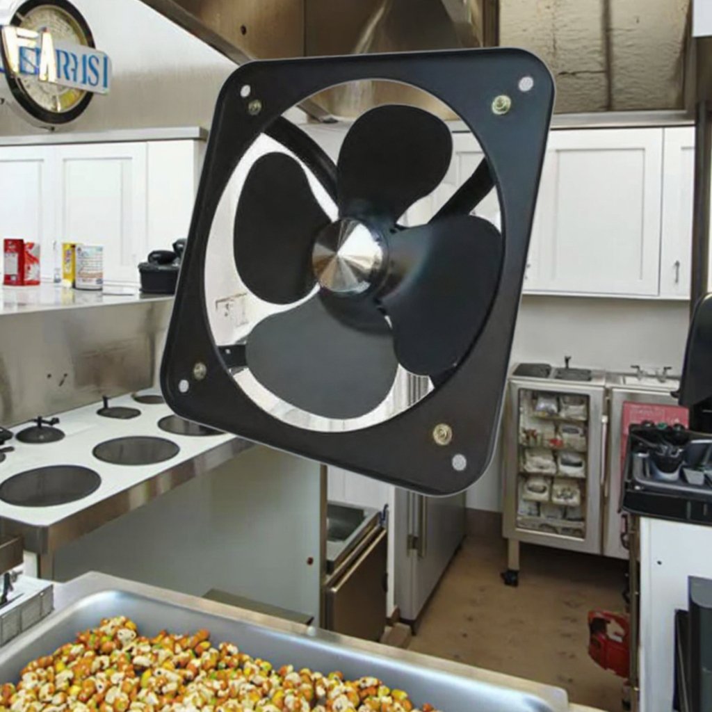 220V 12 Inch Low Speed Square Axial Flow Exhaust Fan Black for Kitchen Warehouse Extractor Use AC Suction Industrial Fan Bearing