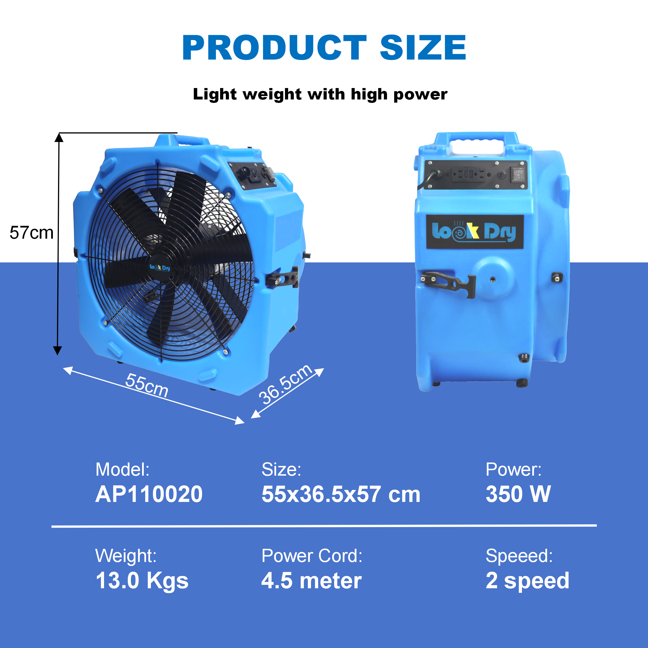 1/4HP 4000CFM Axial Floor Blower Fan Carpet Dryer Industrial Household Cleaning Carpet Water Damage