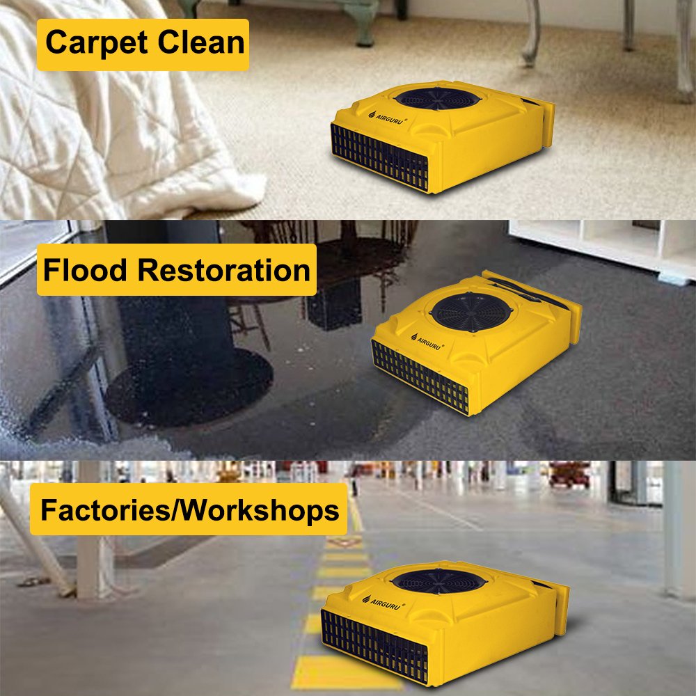 Airguru 1/3Hp 1400CFM Low Profile Air Mover Carpet Dryer GFCI Outlet Stackable Lightweight Blower Fan Flat
