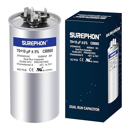 CBB65 70+10 uF 70/10 MFD 370V 440V Run Capacitor for AC Unit Fan Motor Start, Heat Pump, or Condenser Straight Cool
