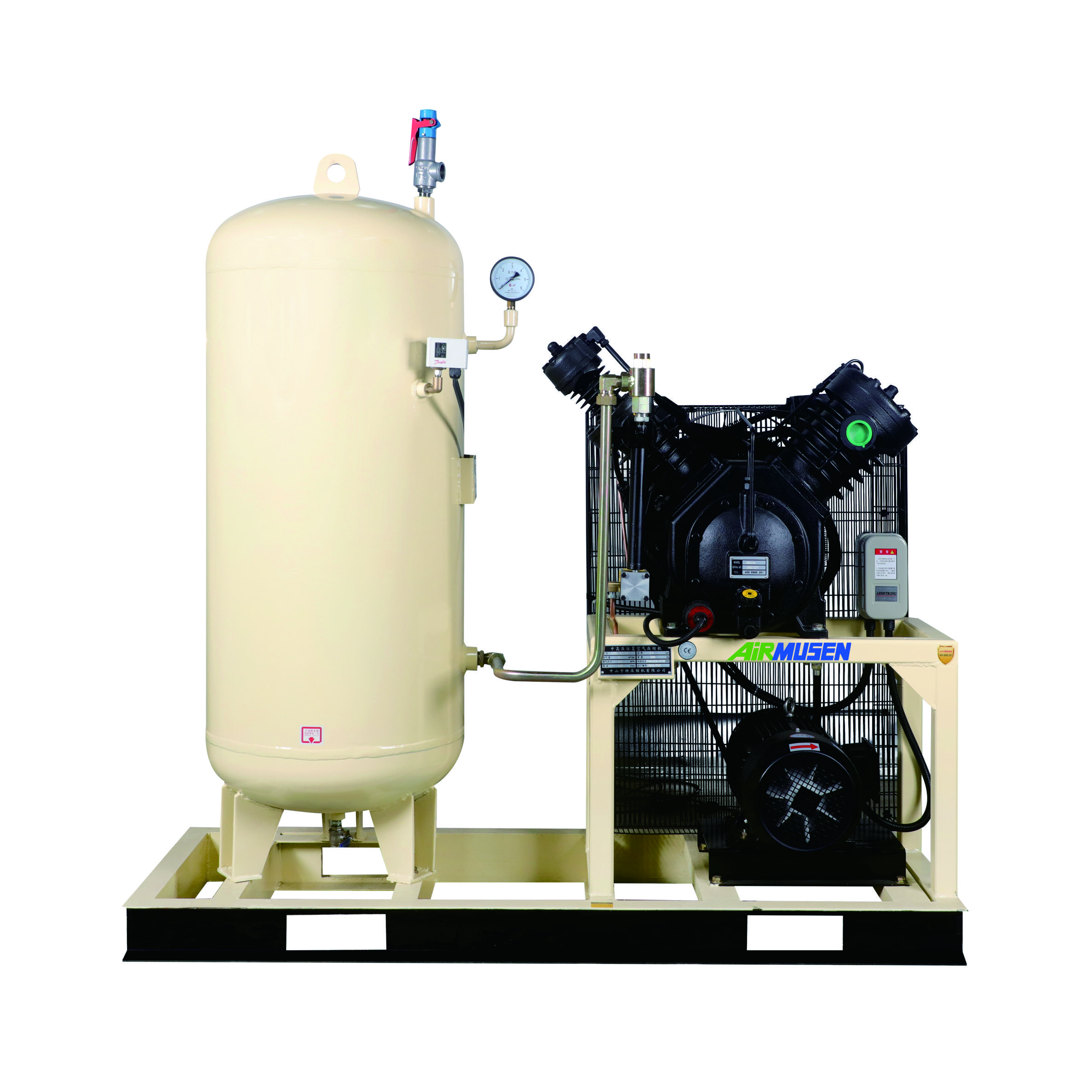 Medium / High Pressure Industrial Use Piston Air Compressor with tank 0.7/1/1.2/2.0 M^3/min 7.5/11/15/22 kw 30bar 40bar