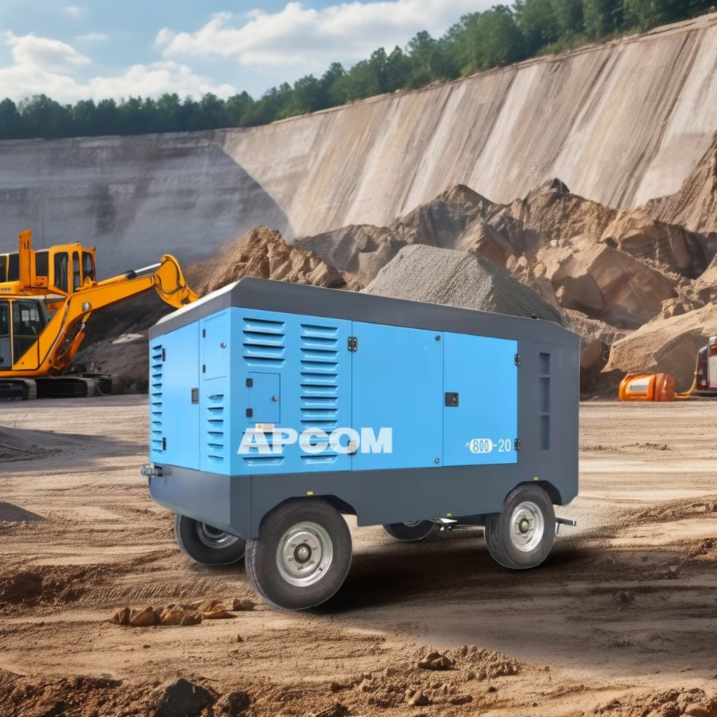 APCOM Screw Removable Sand Blasting Rotary Movable diesel Screw air Compressor De Ar diesel Engine Mine Mining Two 4 Four Wheels