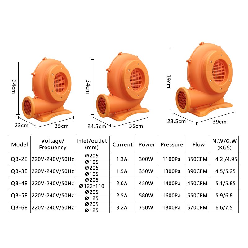 High Power 300W 350W 450W 580W 750watt Low Noise Inflatable Blower