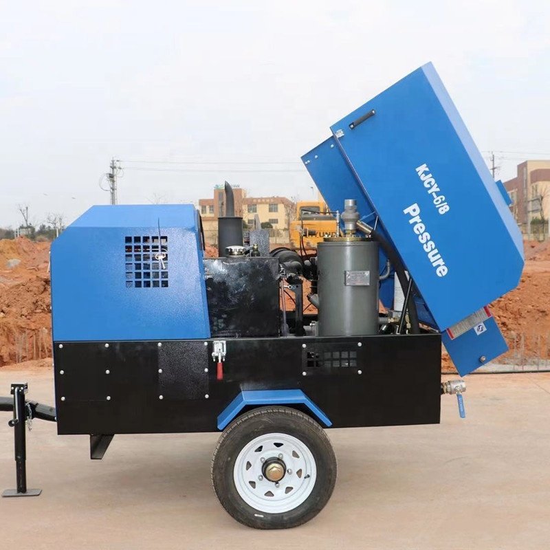 58KW 268cfm 7.5m³/min 8bar Portable diesel Engine Screw air Compressor Movable with Wheels for Sandblasting Mining