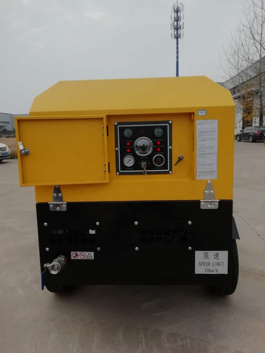 58KW 268cfm 7.5m³/min 8bar Portable diesel Engine Screw air Compressor Movable with Wheels for Sandblasting Mining