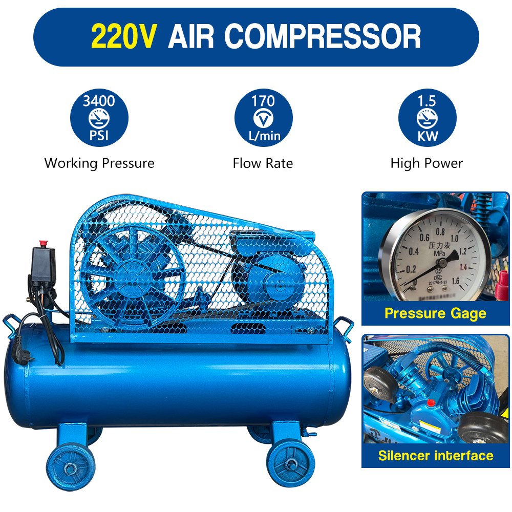 220V 8Bar Piston Aluminum Shell Belt Driven 1.5kw 2hp 60L air Compressor