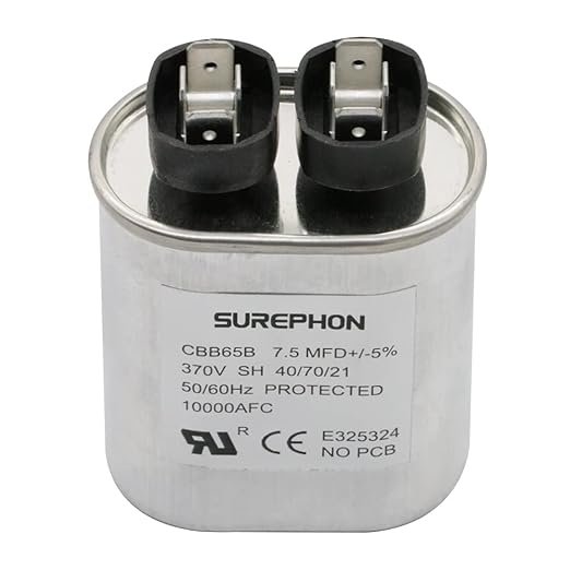 CBB65 7.5 uF 7.5 MFD 370V Run Capacitor for AC Unit Fan Motor Start, Heat Pump, or Condenser Straight Cool