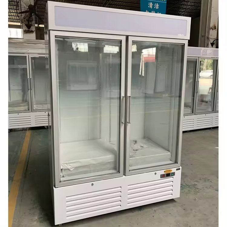 Commercial Refrigerator Showcase Supermarket Fruits Beverage Display Chiller Freezer With 2 Glass Door