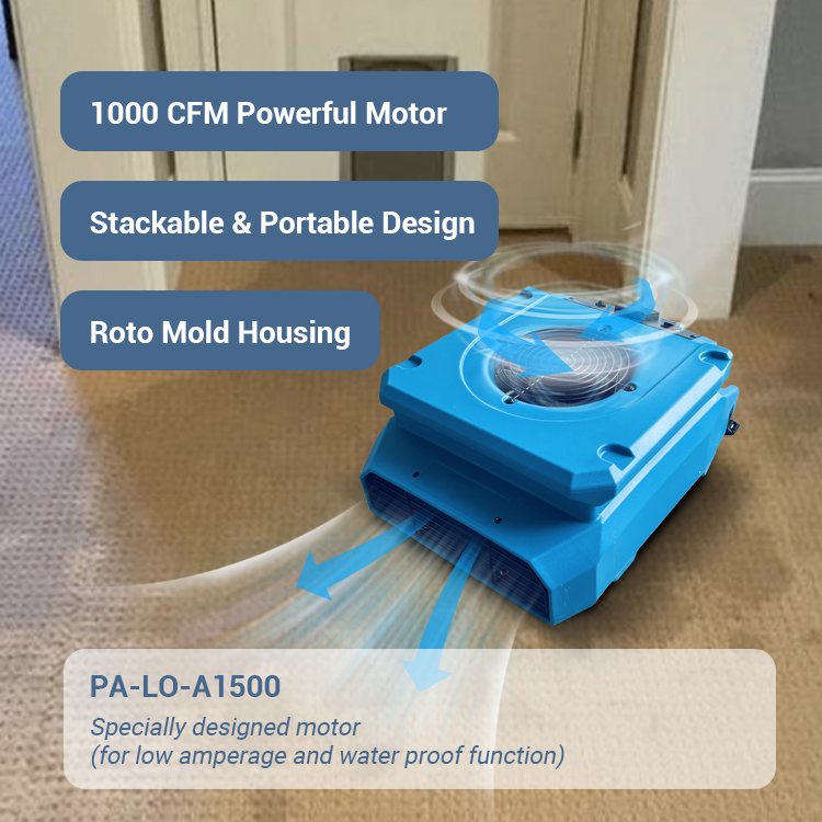 Preair air Purifier 1000 CFM Compact Low-Profile Floor Blower Fan Air Mover
