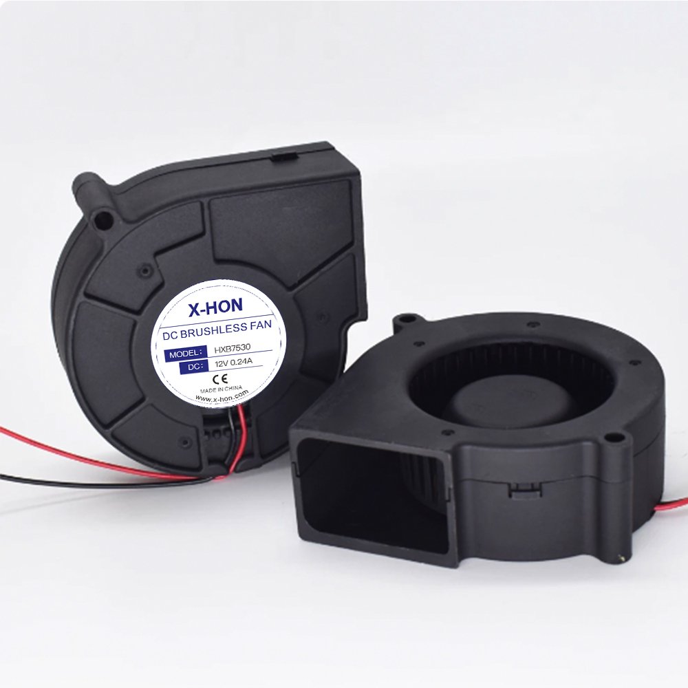 7530 DC 12V Double Ball Fan Blow Radial Cooling Fan Hydraulic Sleeve Bearing Fan Cooler Radiator