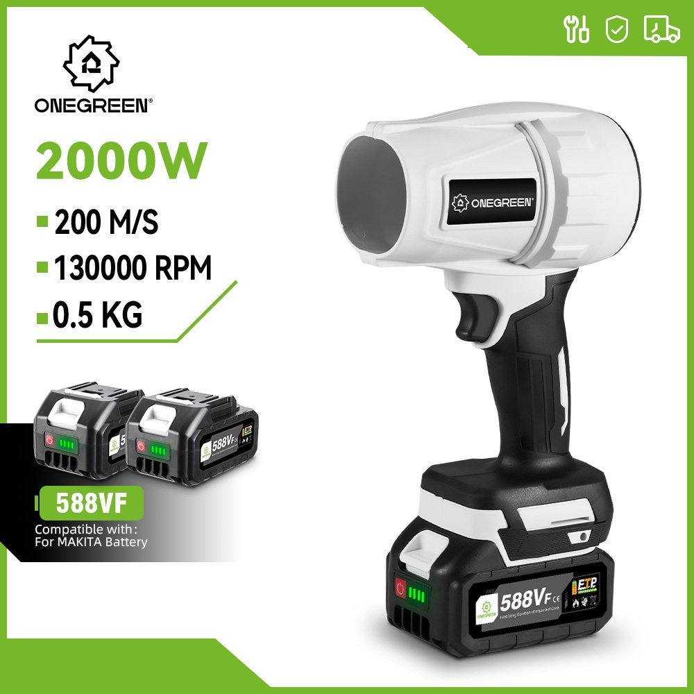 ONEGREEN 900W Electric Cordless Brush 550 Motor Leaf Blower 5000 RPM 21V Snow Blower Turbofan Jet Fan for Makita Pin Battery