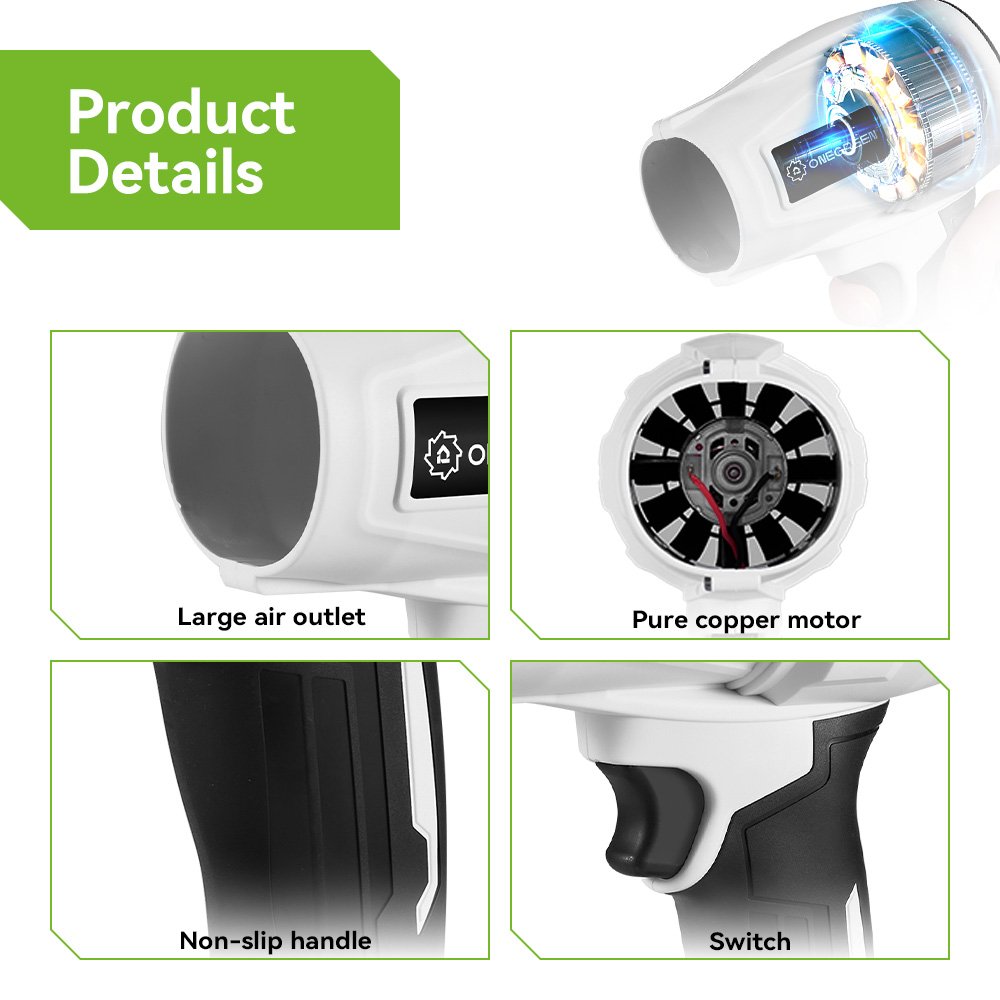 ONEGREEN 900W Electric Cordless Brush 550 Motor Leaf Blower 5000 RPM 21V Snow Blower Turbofan Jet Fan for Makita Pin Battery