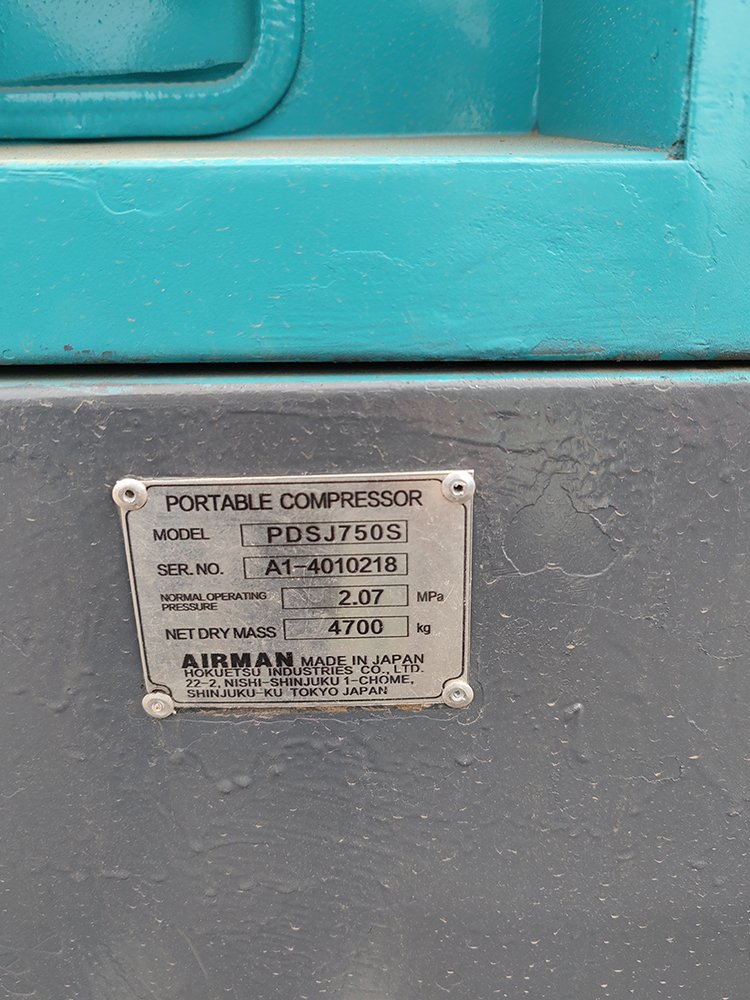 750cfm Second Hand 2017 Model Airman PDS750S HONI Engine 20.8 bar Portable diesel Screw air Compressor