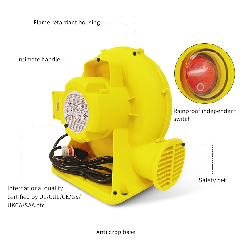 High Pressure Plastics air Blowers 380 Watt air Blower Fan for Inflatable