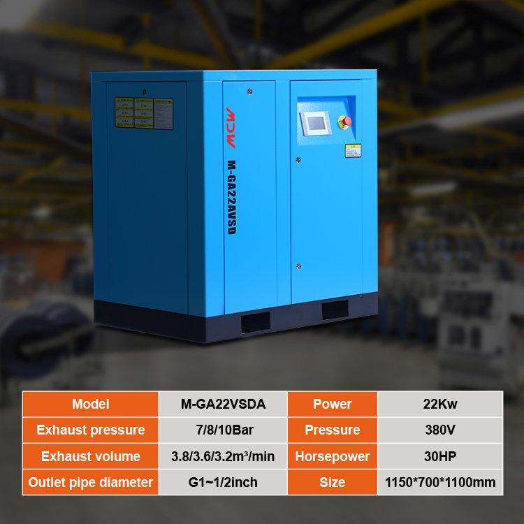 Air Compressor With Energy Saving Silent Oil Less 22kw/30hp 7/8/10/bar CE Electric Rotary Screw VSD air Compressor Manufacturer