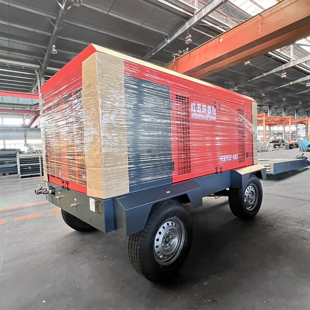 HGD132-14D 500cfm 14Bar Diesel Engine Screw air Compressors 4 Wheels air Compressors for Construction Work Mine Drilling Rig