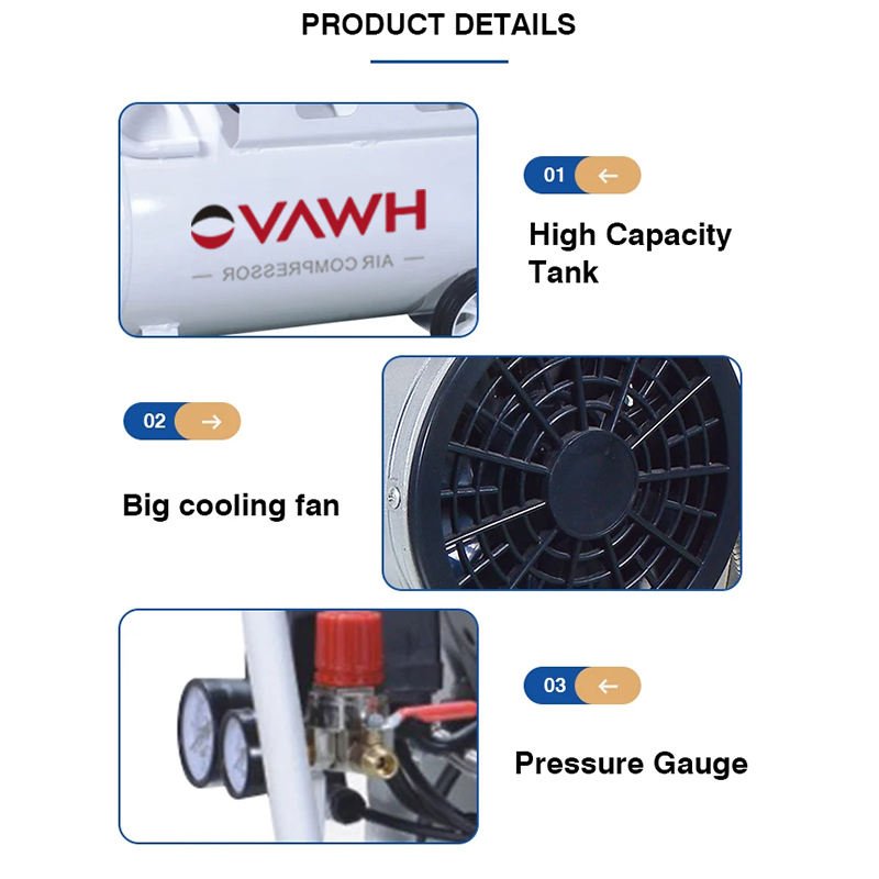 Customize High Quality 1.1kw 50L 200L/MIN 240v 8bar 1.5hp Piston Small Electric Silent Oil Free Air Compressor