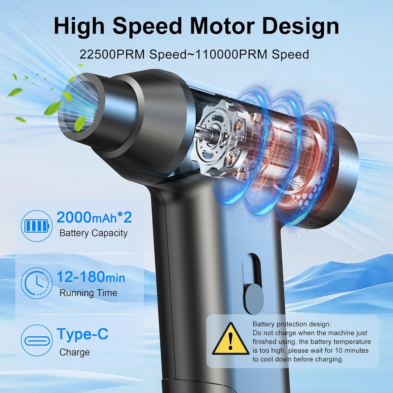 110000 Rpm Mini Powerful Compressed Turbo Jet Fan Barber Air Duster Gun Hair Dryer Air Blower Car Cleaning Tools