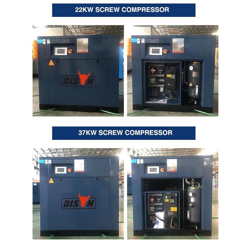 Cheap Stone Processing Industry 15kw 10hp Power Frequency Small Screw Gas air Compressor Pump Machine With air tank Hose
