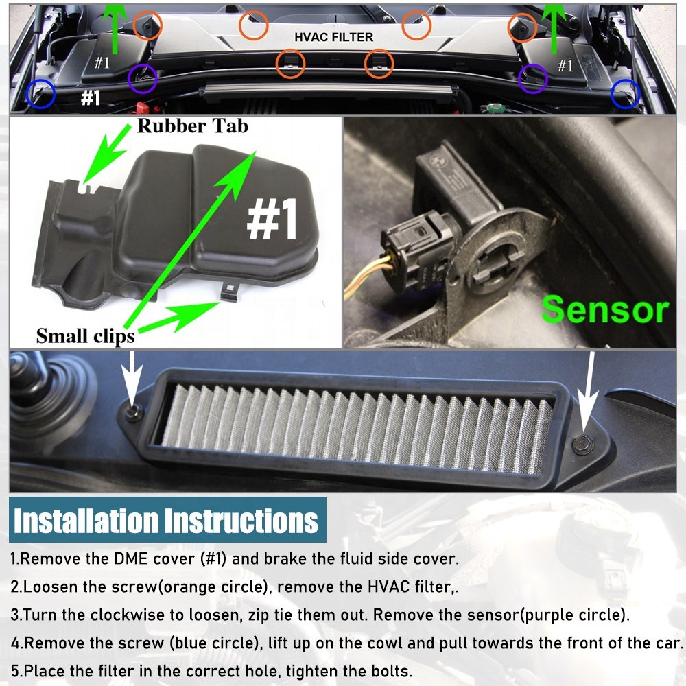 Cabin Air Cowl Filter for BMW E Chassis Only E82 E88 E90 E91 E92 E93 X1 M3 128i 135i 328i 335i PQY-AIT31BK