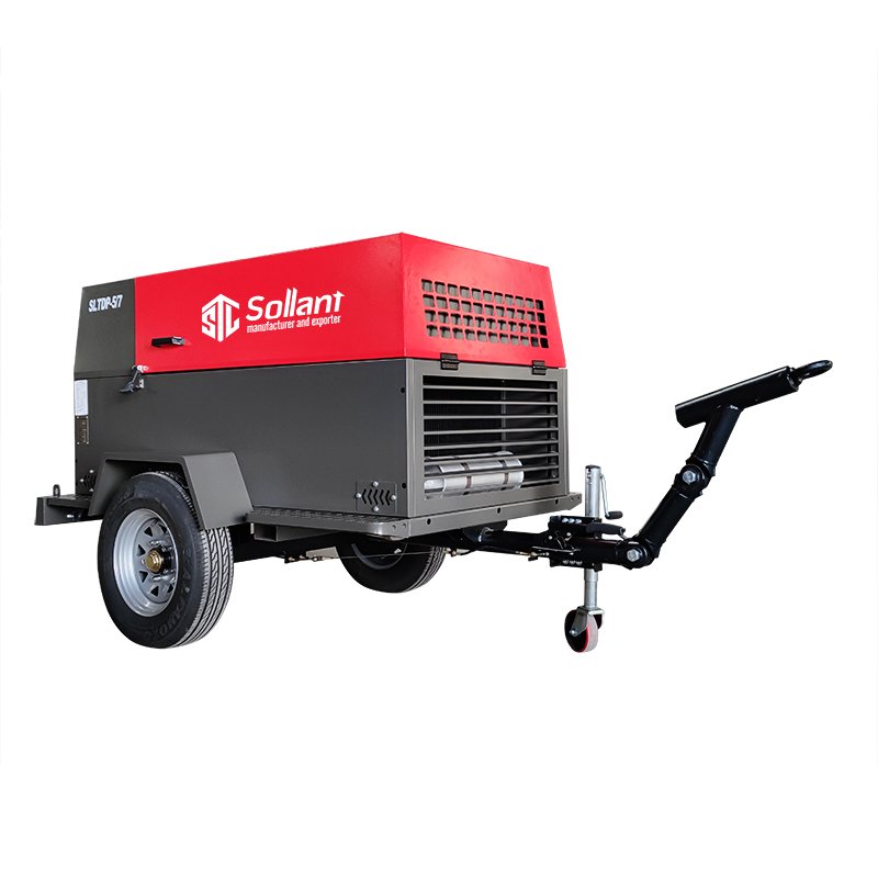 Sollant 40hp 50hp 75hp Portable Mining Diesel Engine Screw Air Compressor Diesel Screw Compressor With Wheels