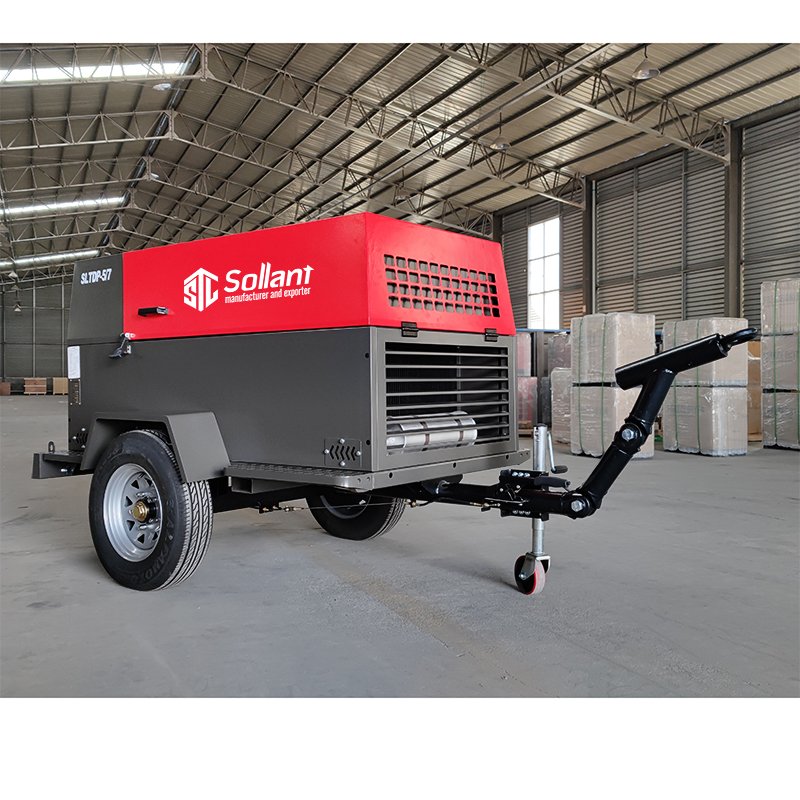 Sollant 40hp 50hp 75hp Portable Mining Diesel Engine Screw Air Compressor Diesel Screw Compressor With Wheels