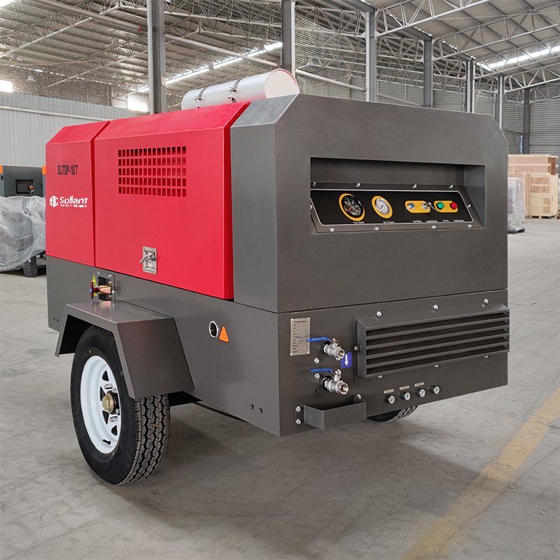Sollant 40hp 50hp 75hp Portable Mining Diesel Engine Screw Air Compressor Diesel Screw Compressor With Wheels