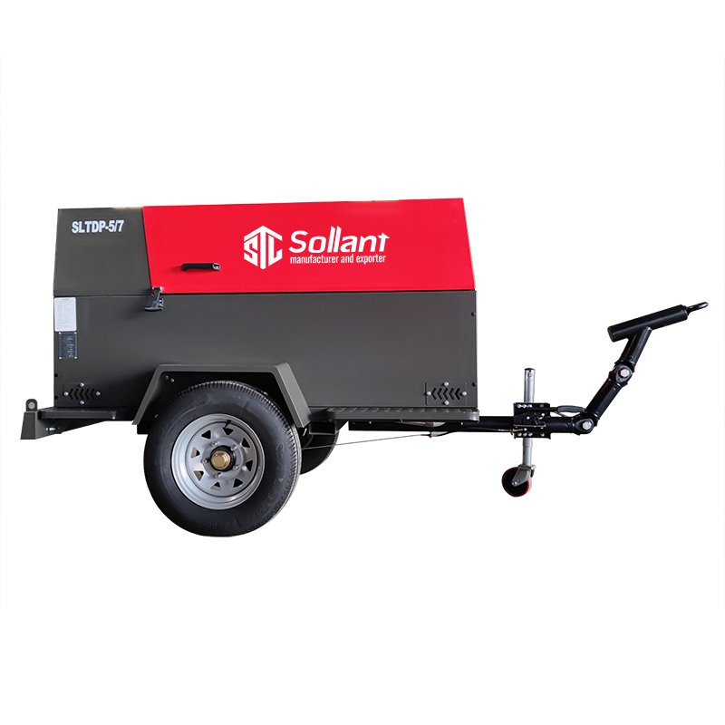 Sollant 40hp 50hp 75hp Portable Mining Diesel Engine Screw Air Compressor Diesel Screw Compressor With Wheels
