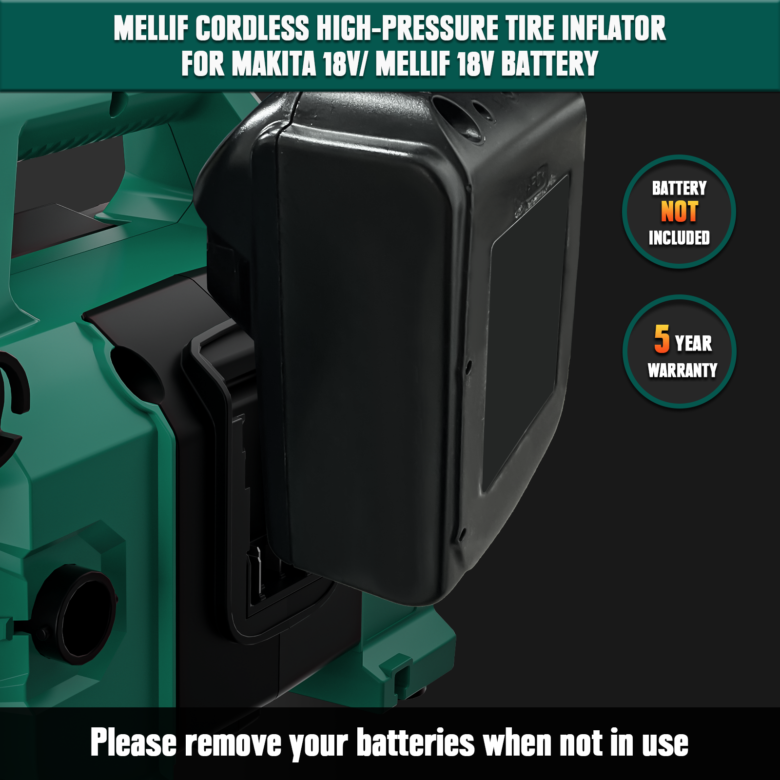 Mellif Cordless Tire Inflator Air Compressor for Makita 18V Battery(Tool Only), 160PSI Portable Air Pump with Digital Gauge