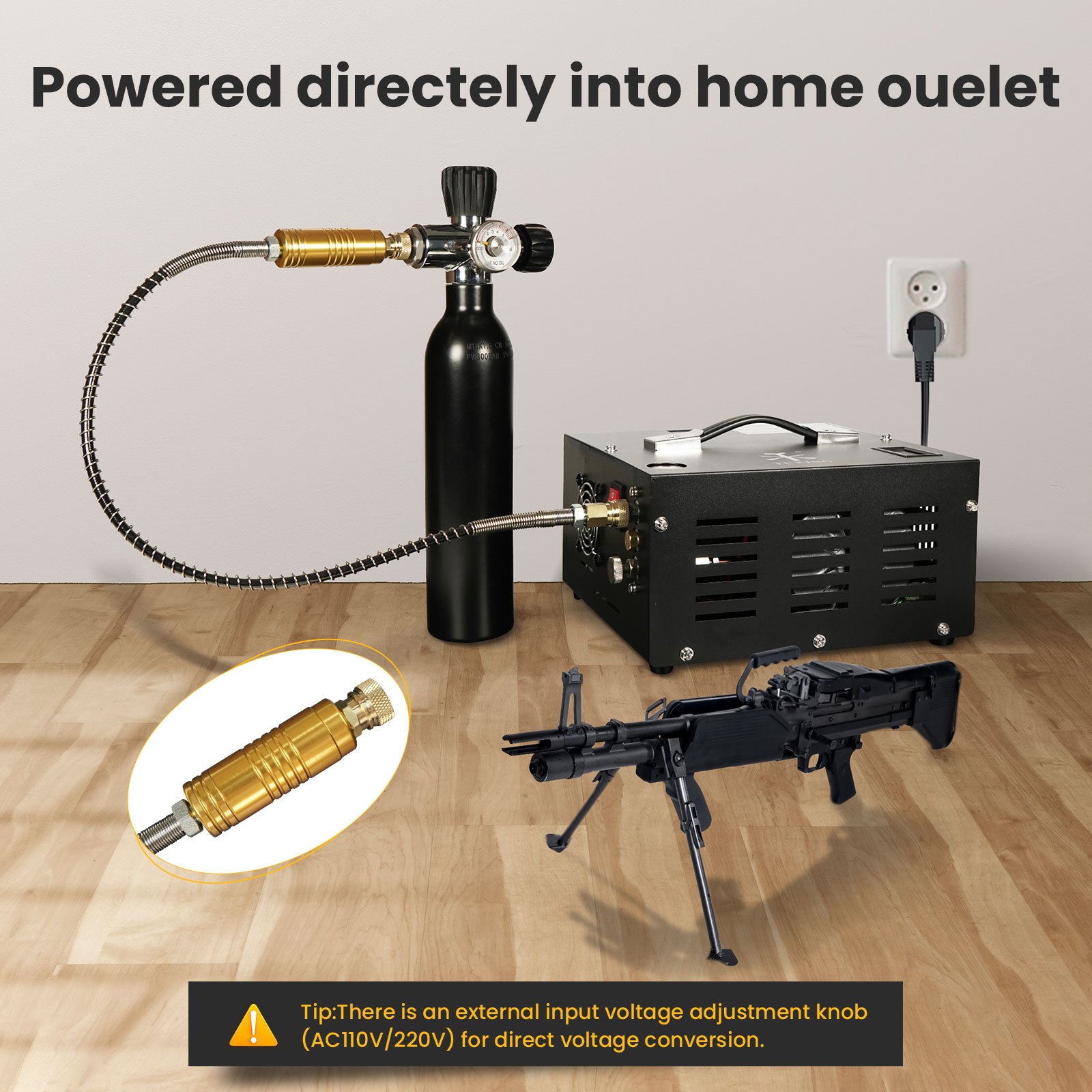 TUXING New Design Custom-Made Built-in Battery Converter 4500psi 300bar 30mpa 220V 12V DC Household Paintball Pcp Air Compressor
