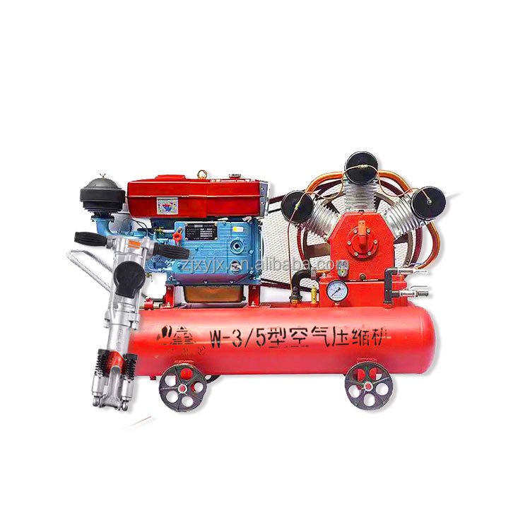 Diesel Engine ZS1115 Driven Air Compressor 3 Piston 5bar W-3/5 Air Compressor for Mining Rock Drill Use