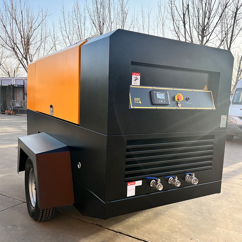 High Pressure Industrial 14 bar Diesel Portable Screw Air Compressor with Wheels for Mining